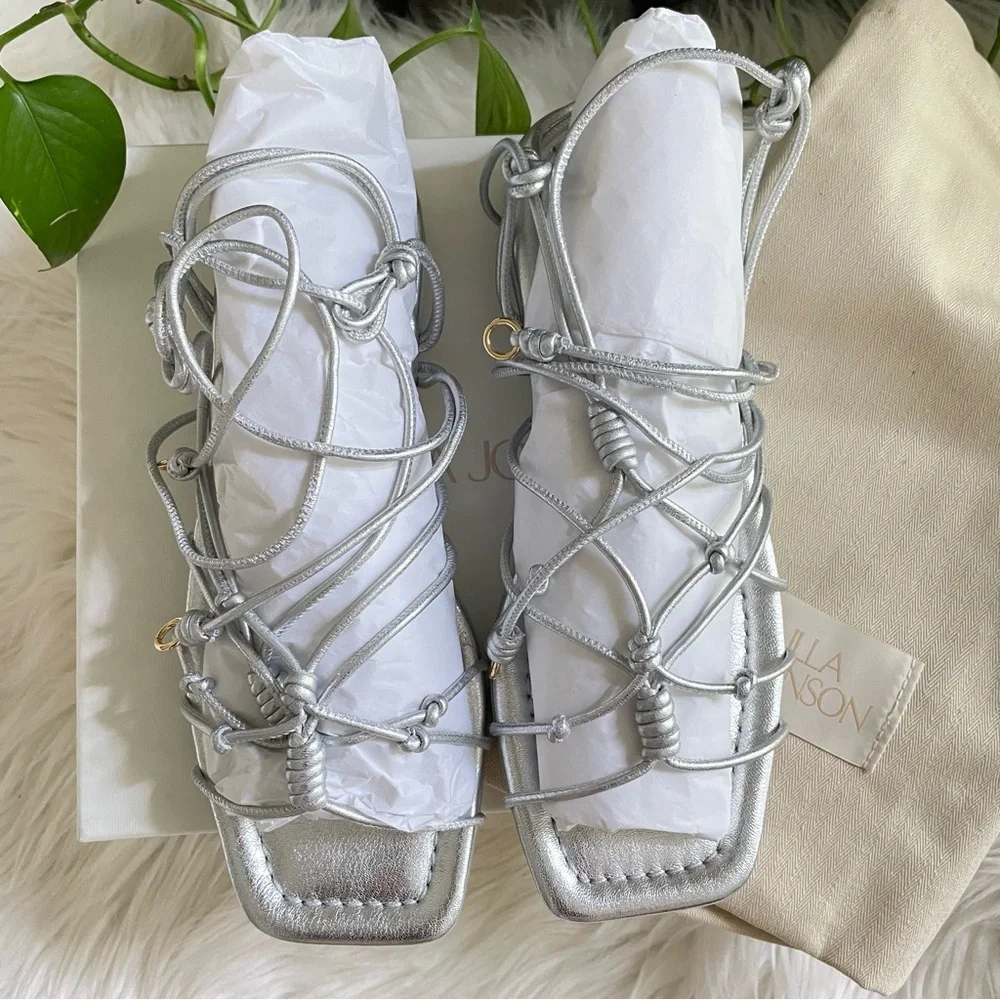 Ulla Johnson Freya Gladiator Sandals Metallic Silver Strappy Flat Size 9 NIB